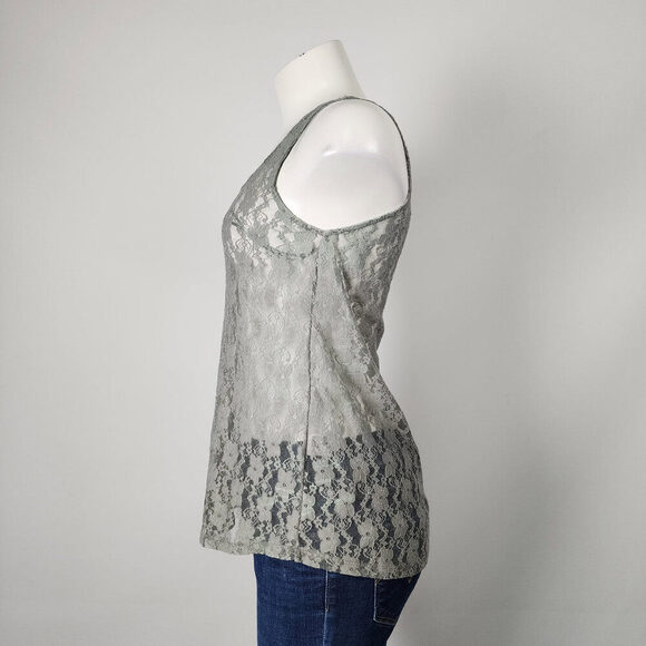 Olive Green Lace Sleeveless Top Size S - Picture 4 of 7
